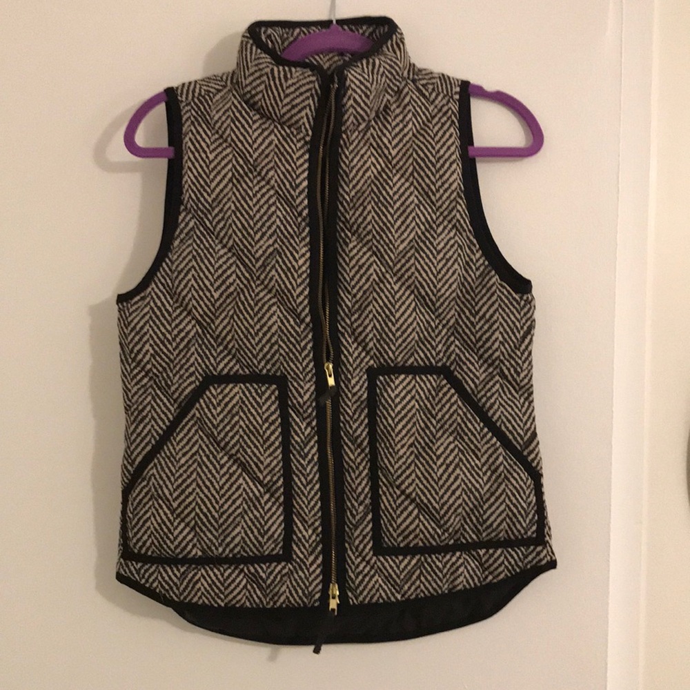 J. Crew black and white herringbone print vest